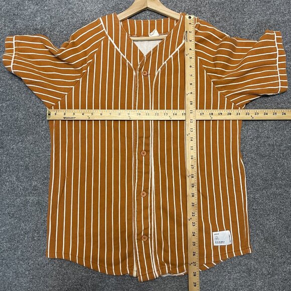 Urban Outfitters Orange & White Baseball Striped Button-Up Short-Sleeve Top M - Picture 5 of 5